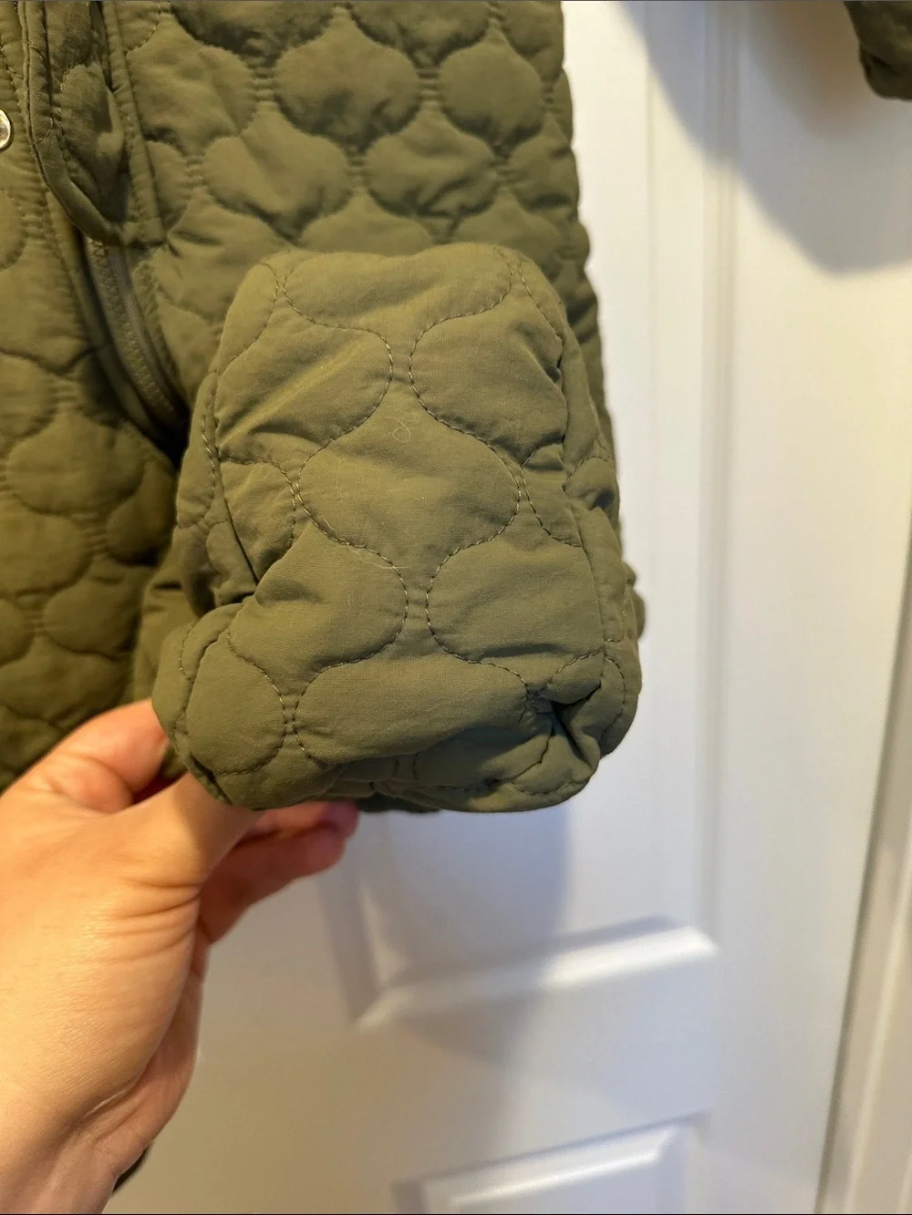 First Impressions Olive Green Quilted Footed One-Piece with Hood